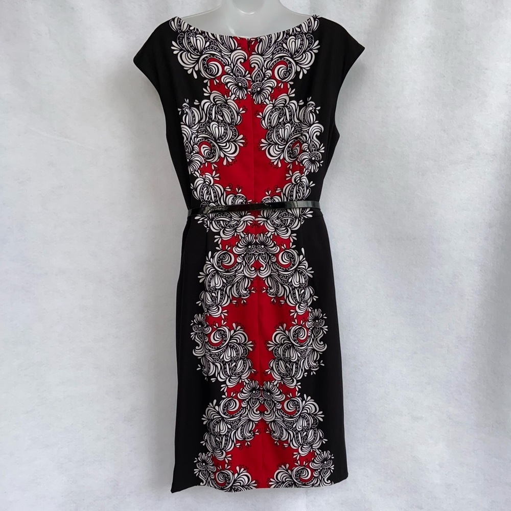 London Time figure flattering dress. Size 10. Red Black and White.